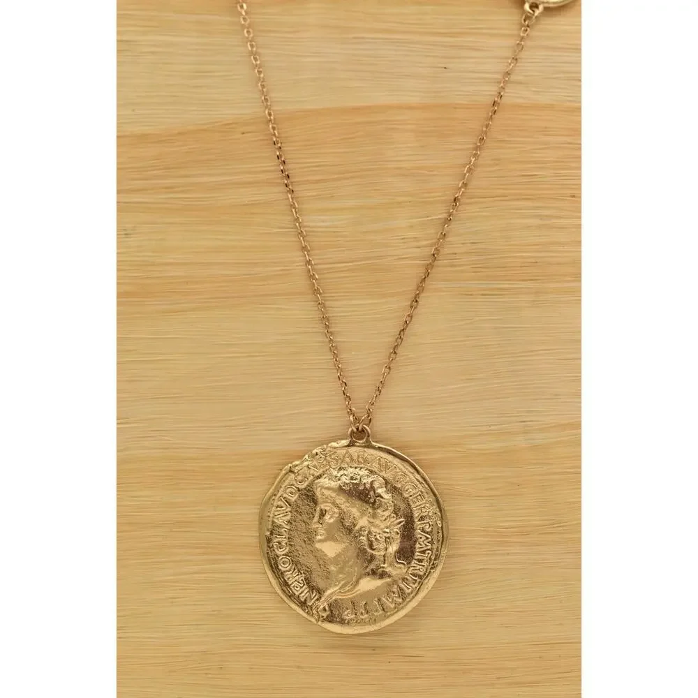 Jade & Jasper Vintage Coin Station Necklace Brushed Gold Satin Signed BinBL